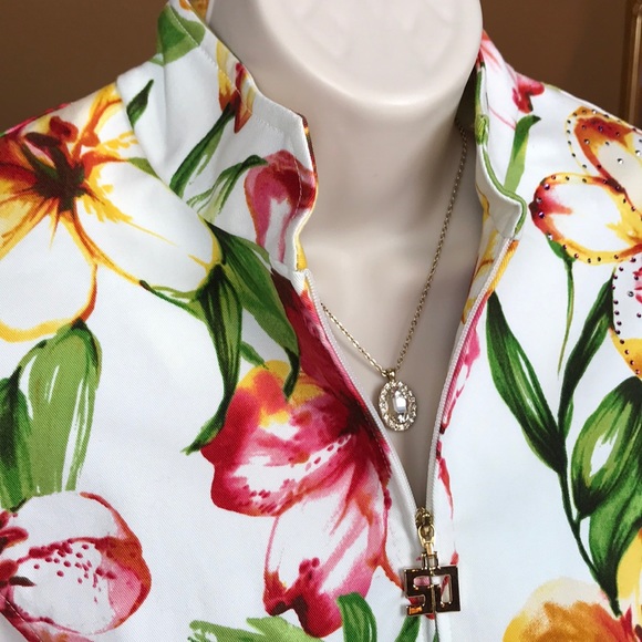 ST. JOHN SPORT BY MARIE GRAY WHITE FLORAL JACKET S - Picture 5 of 16